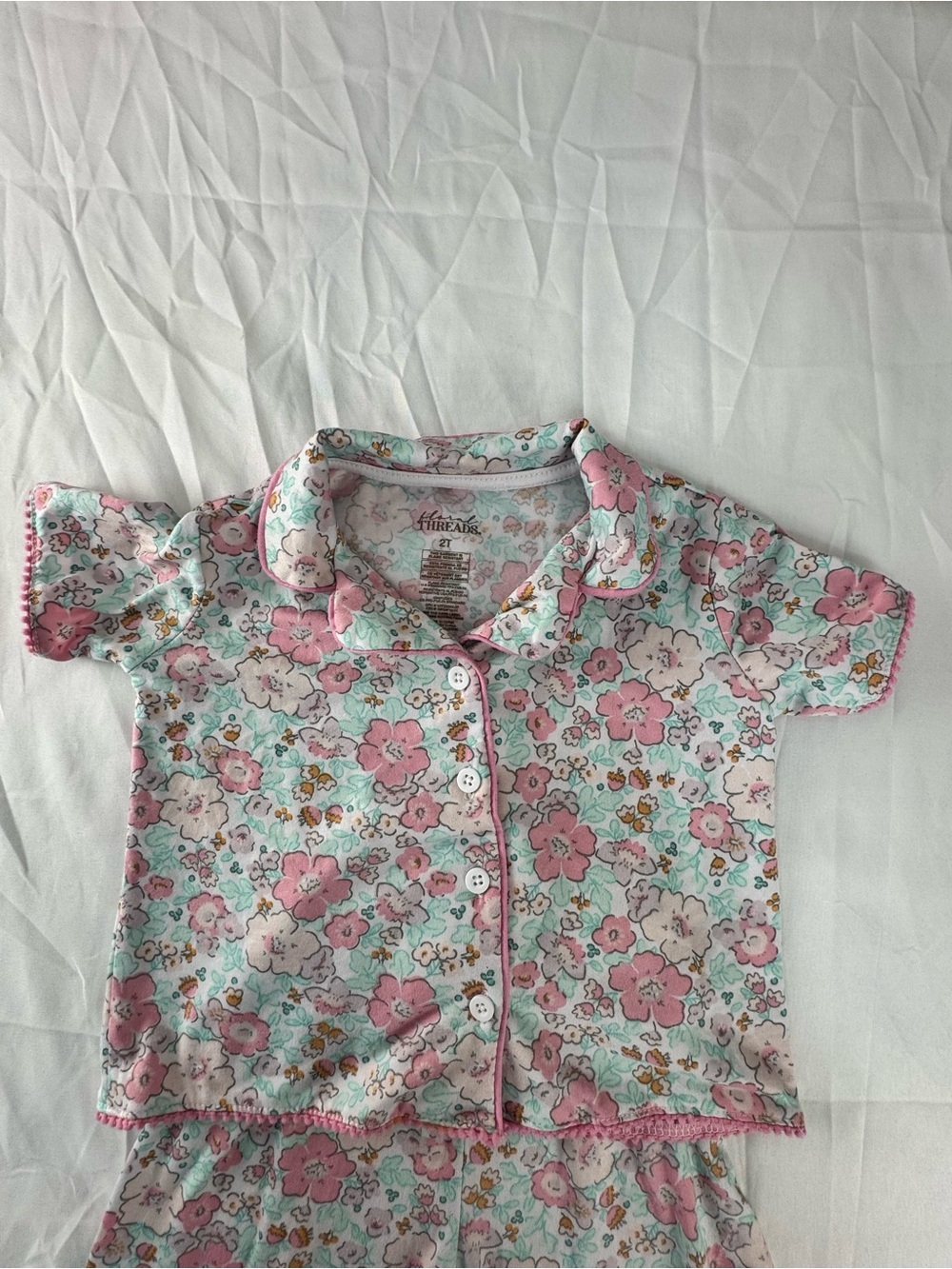 Girls Pink & Mint Floral Short-Sleeve Pajama Set - Picture 3 of 7